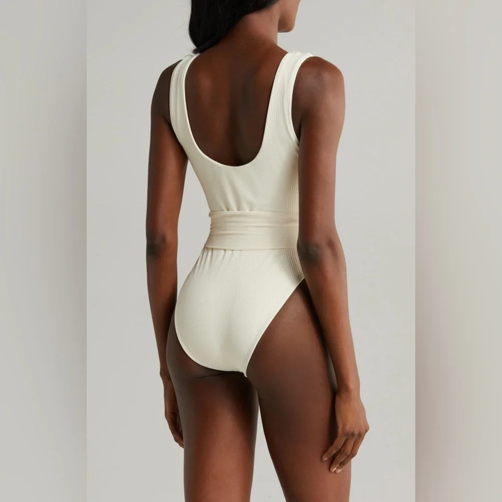 MONTCE SWIM Kim One Piece Swimsuit, Cream Rib, Large , BRAND NEW WITH TAG, $218
